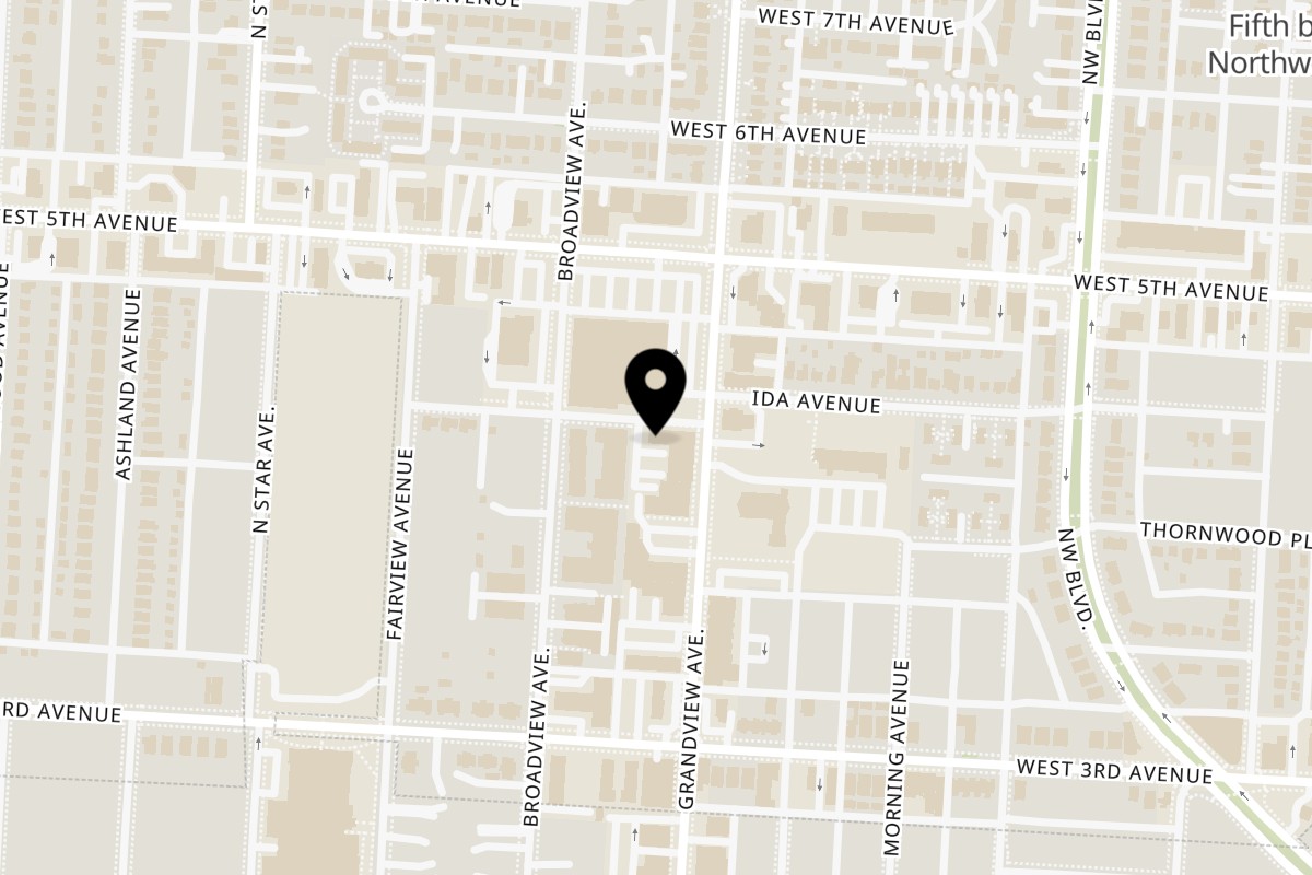 Map showing the location of Halwani’s Pizza & Stromboli Grandview on 1453 Ida Ave in Columbus